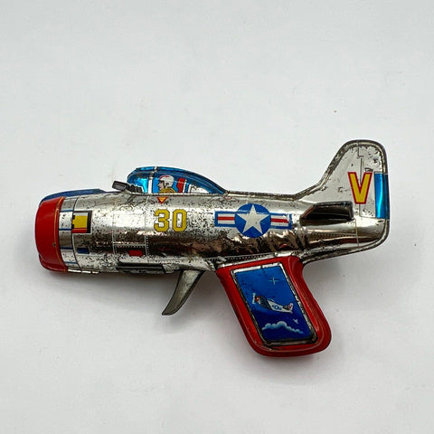Vintage Tin Litho Jet Airplane Toy Pistol Sparker 7 Inch United States Star