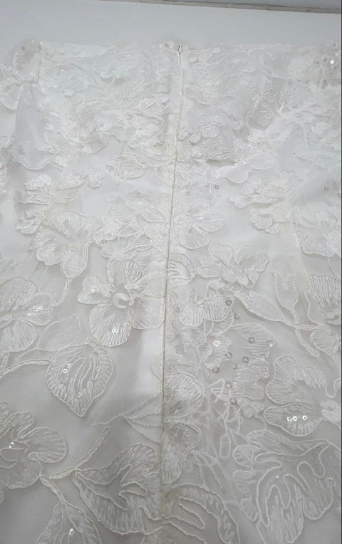 Untamed Petals Women's White Lace Sequin Tulle Mini Dress Mock Neck Bridal Sz M