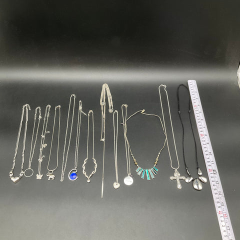 Vintage & Modern Silver Tone Fashion Necklace Lot of 12 Heart Stars Cross Stone