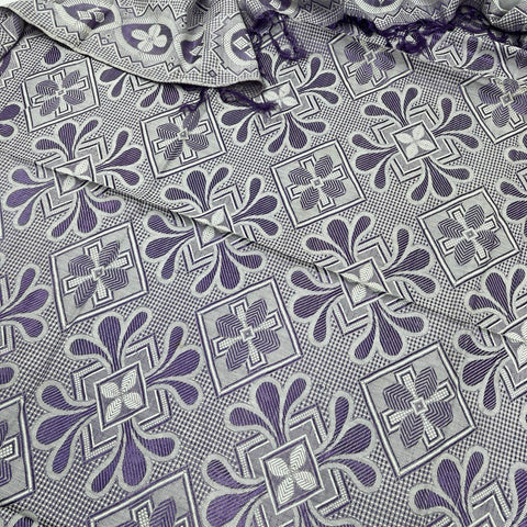 Vintage Purple Woven Tapestry Bedspread Geometric Floral Motif Fringe Coverlet