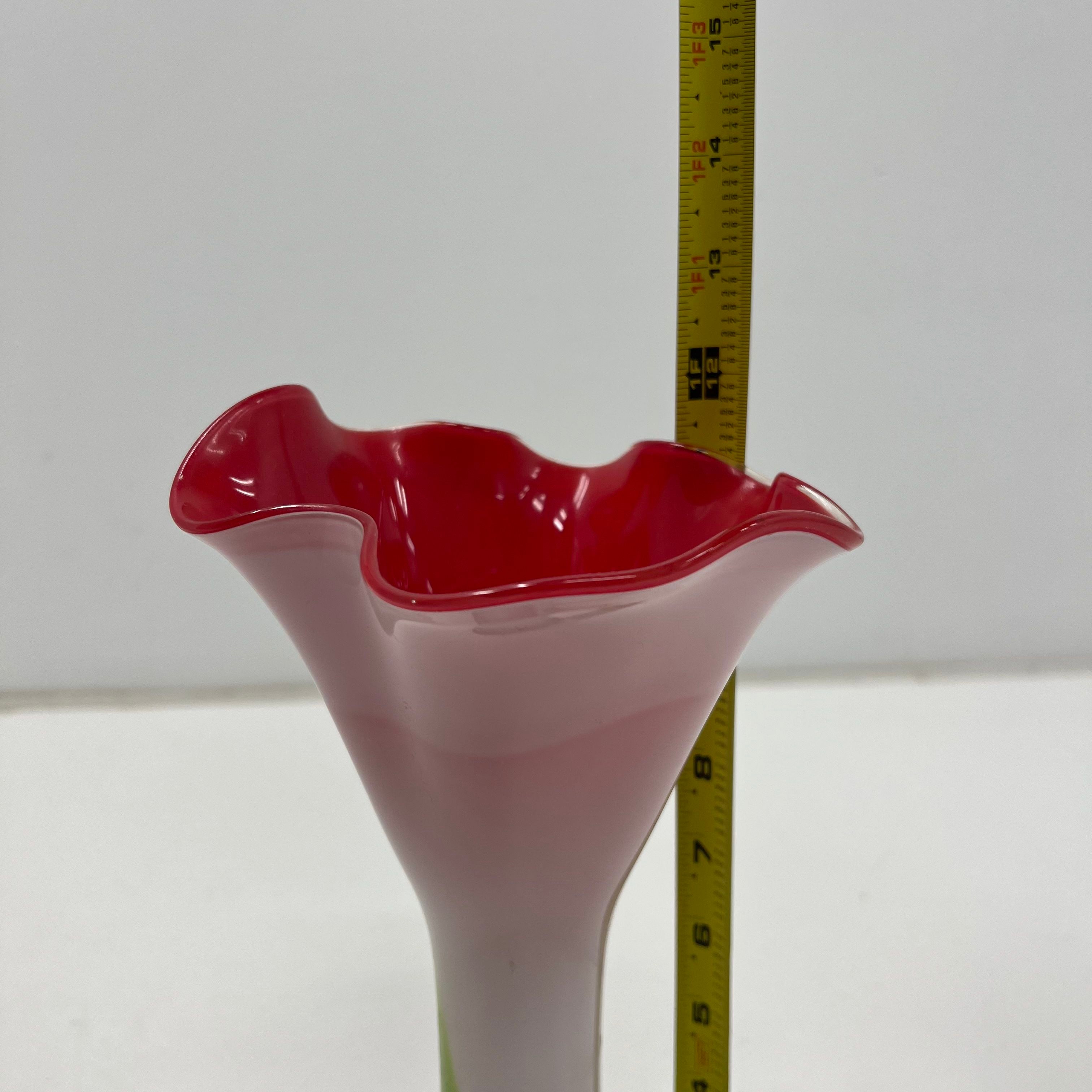 Vintage Murano Style Sommerso Art Glass Vase Calla Lily Ruffled Rim Unsigned