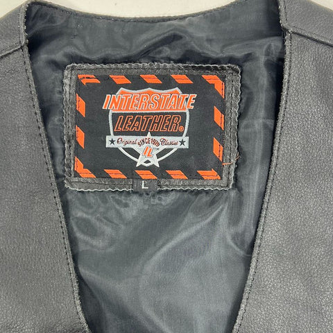Interstate Leather Black Genuine Leather Biker Motorcycle Vest Men's L
