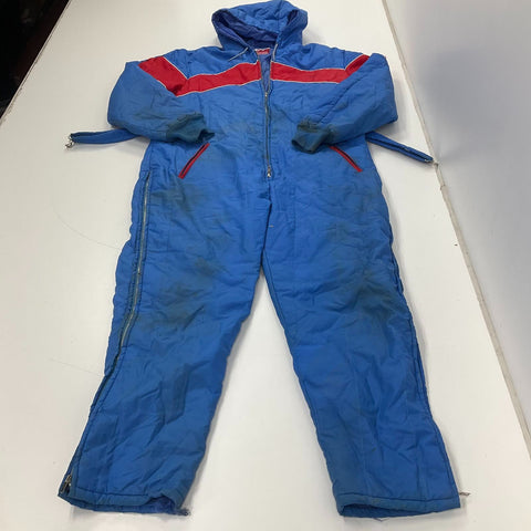 Vintage 70s JC Penney Blue Red Colorblock Puffer Hooded Snowmobile Snowsuit