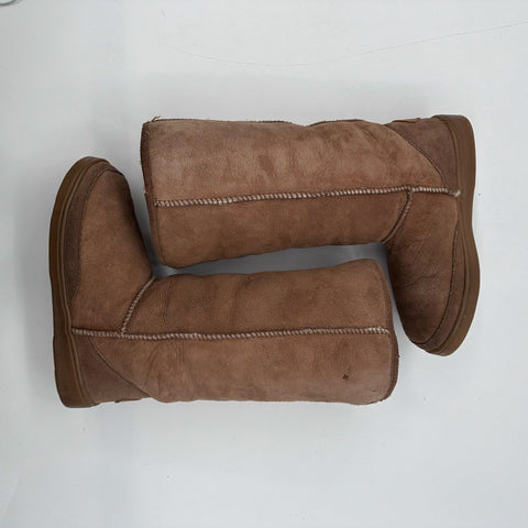 Minnetonka Sheepskin Tall Suede Winter Boots Chestnut Brown Women's Size 8