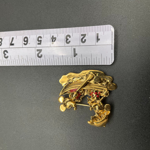 Vintage Disney Napier Mickey Minnie Mouse Boat Brooch Gold Tone Enamel Pin