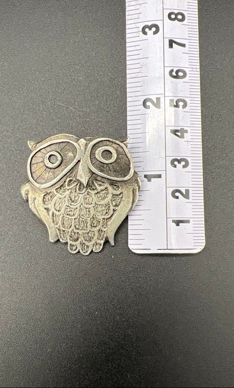 Vintage 70s Pewter Jewelry Lot Metzke Owl Brooch Pendant Poodle Earrings