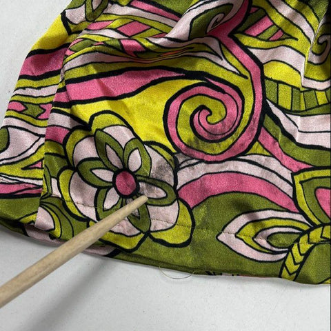 Vintage Y2K Chanteuse Women's Green Pink Paisley Satin Pajama Set Sz L