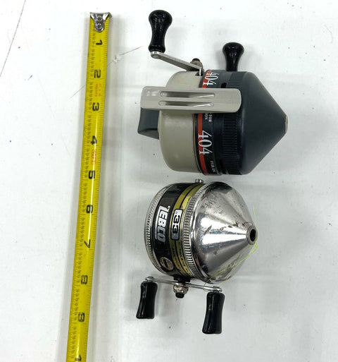 Vintage Zebco 33 & 404 Spincast Fishing Reels Lot of 2 Silver & Black