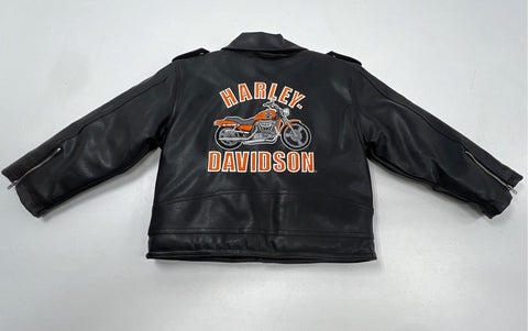 Harley-Davidson Kids Biker Jacket Black Embroidered Motorcycle Logo Sz 6