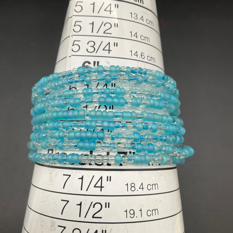 Blue Seed Bead Multi-Strand Necklace Bracelet Clip-On Earrings Jewelry Set 3pc