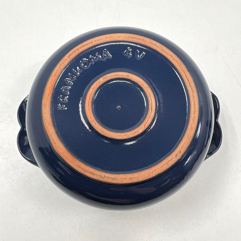 Frankoma 4V Lidded Casserole Serving Pot Navy Blue Pottery Mid-Century Vintage
