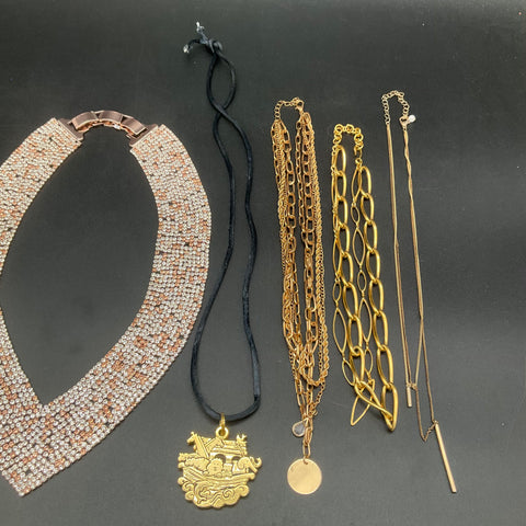 Fashion Costume Jewelry Lot of 7 Necklaces Rhinestone Collar Padlock Pendants