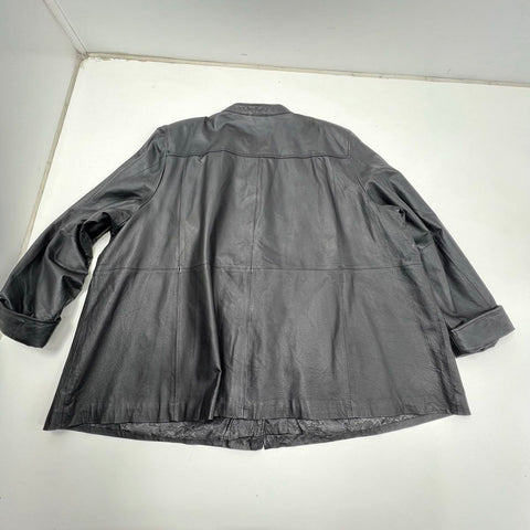 Maggie Barnes Women's Black Genuine Leather Button Front Car Coat Jacket Plus 4X