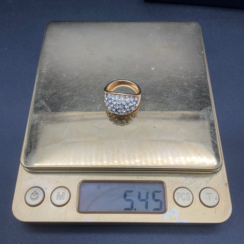 Vintage Style 18K HGE Gold Tone Pav Clear Rhinestone Dome Ring Size 7