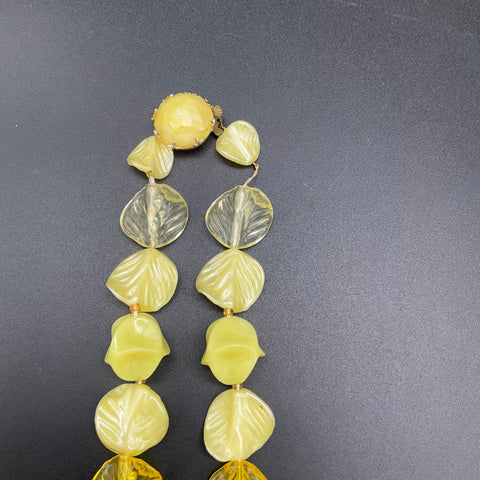 Vintage West Germany Yellow Molded Plastic Leaf Bead Necklace 16"