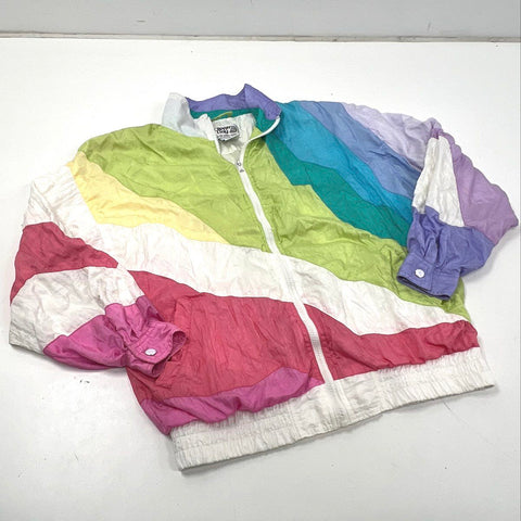 Vintage 90s Clipper Bay Colorblock Crinkle Nylon Windbreaker Jacket Sz M