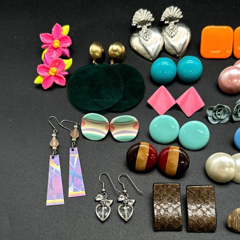 Vintage 80s 90s Fashion Jewelry Lot of 22 Pairs Stud Dangle Statement Earrings
