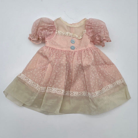 Vintage Style Doll Baby Dress Lot 4 Pieces Blue Pink Lace Mesh Prints