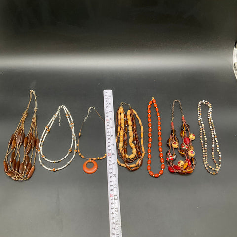 Bohemian Earth Tone Beaded Costume Jewelry Lot of 7 Fashion Necklaces