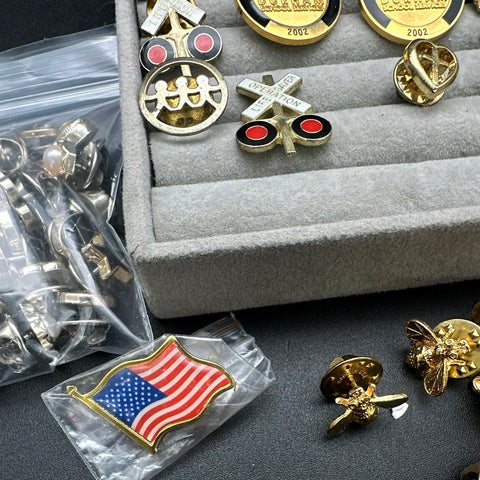 Vintage to Modern Lapel Pin Lot International Flags Bees School Transportation
