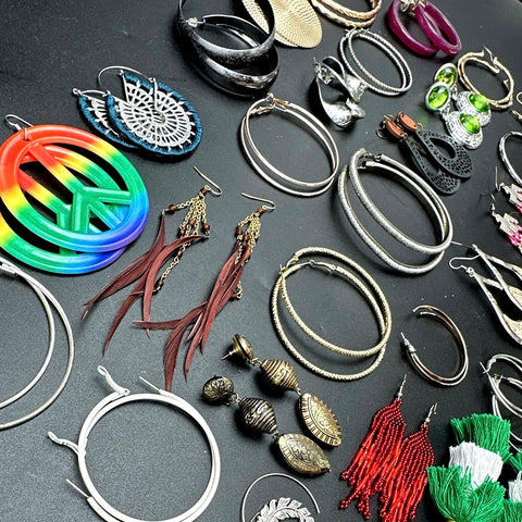 Vintage to Modern Costume Earring Lot 35+ Pairs Hoops Tassels Boho Beaded