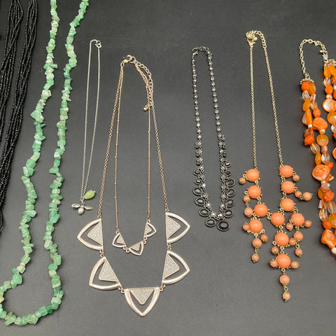 Mixed Costume Jewelry Lot 13 Necklaces Gold Silver Tone Beaded Statement 0.8 lb