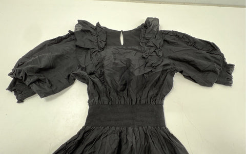 Magali Pascal Women's Black Smocked Puff Sleeve Ruffle Mini Dress Size XL