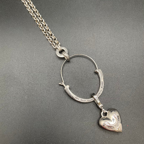 Juicy Couture Silver Tone Charm Holder Necklace Puffy Heart Pendant 16.5"