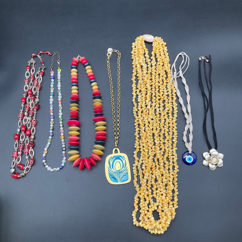 Revelry Beaded Shell Evil Eye Jewelry Lot of 7 Necklaces Boho Vintage Style