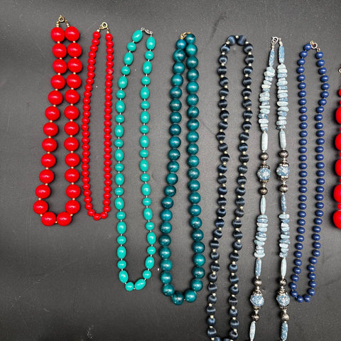 Vintage Costume Jewelry Beaded Necklace Lot 11 Pieces Mixed Era Boho Bold
