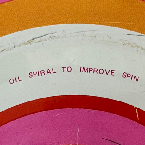 Vintage Ohio Art Tin Litho Spinning Top Lot 2 Piece Train Geometric Mid-Century