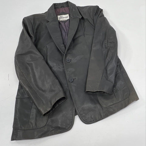 Vintage 80s Berman's Leather Blazer Two-Button Jacket Gray Sz 44