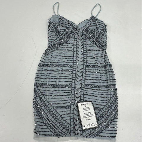 Jump Apparel Women's Light Blue Sequin Beaded Mesh Slim Social Dress NWT Sz 7/8