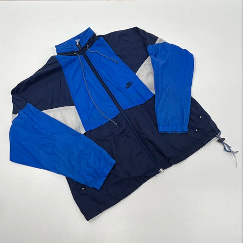 Vintage 90s Nike Men's Blue Navy White Colorblock Windbreaker Jacket Sz L