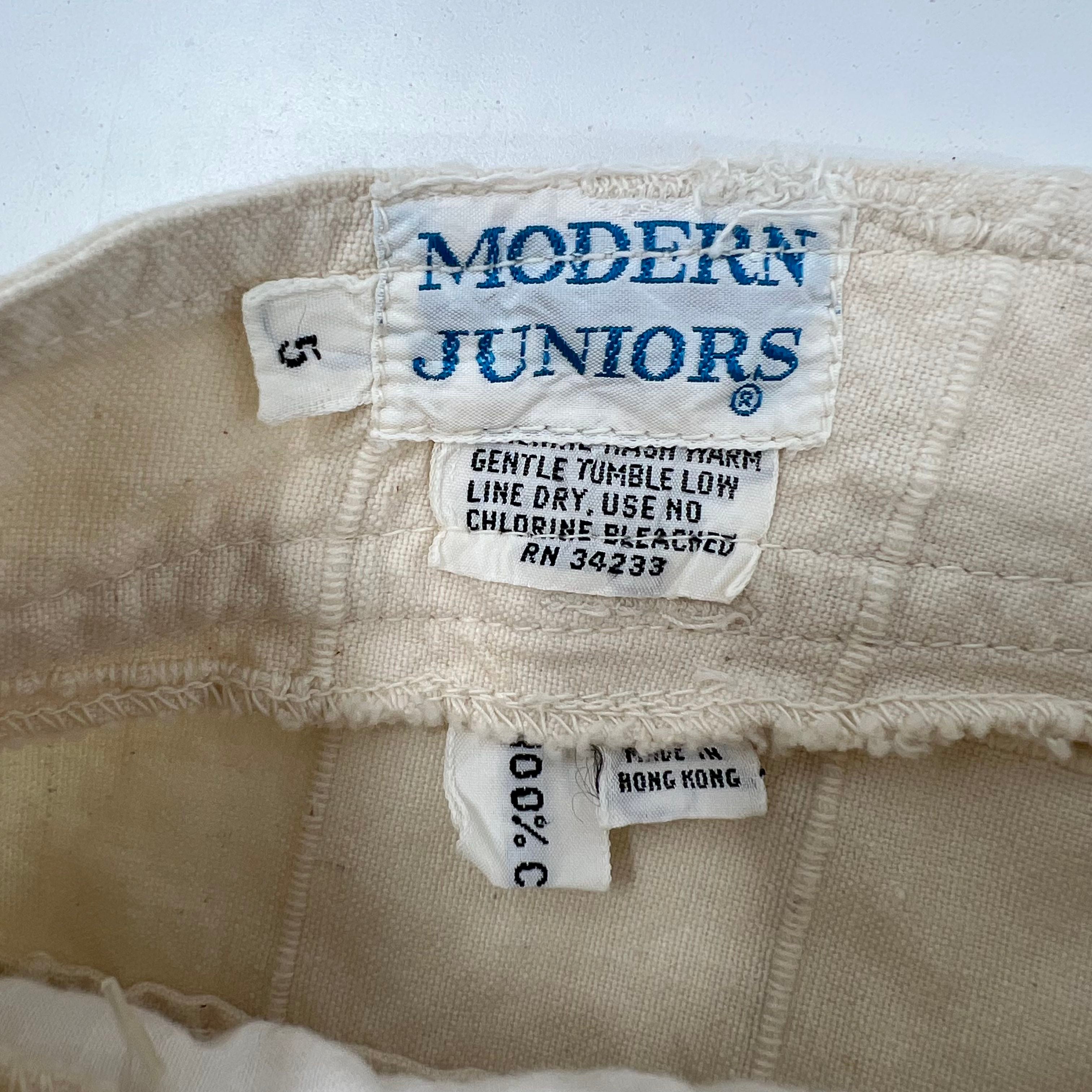 Vintage 70s Modern Juniors Cream Quilted Cotton Wide Leg Capri Pants Womens 5