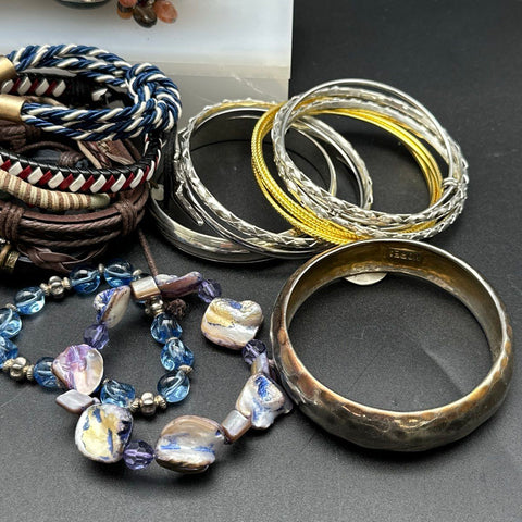 Vintage to Modern Mixed Costume Jewelry Lot of 40 Bracelets Bangles Beaded