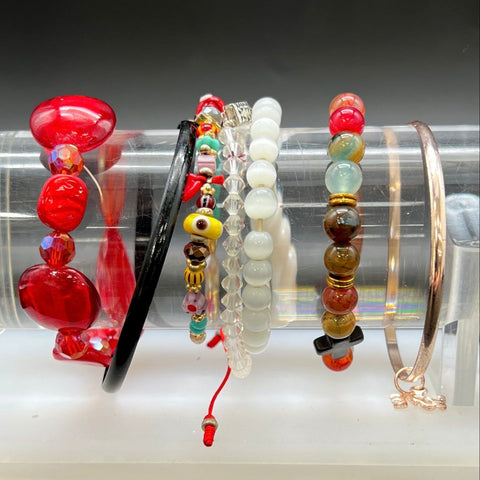 Eclectic Beaded and Bangle Jewelry Lot of 15 Hamsa Charm Snake Chain Bracelets