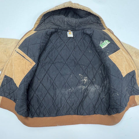 Carhartt Duck Active Jacket Hooded Quilted Lined Made in USA Distressed Sz 2XL