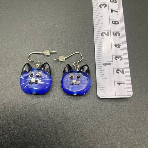Vintage Handmade Art Glass Lampwork Cat Necklace & Earrings Jewelry Set