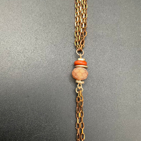 J. Jill Gold Tone Necklace Red Rectangular Pendant Multi-Strand NWT