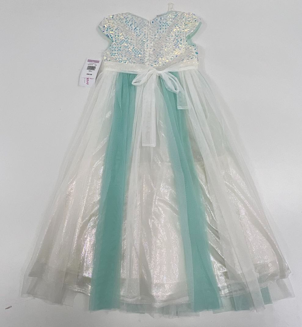 Bonnie Jean Girls Sequin Tulle Party Pageant Dress Aqua White Size 6 NWT