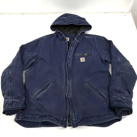 Carhartt Faded Navy Sandstone Duck Fleece Lined Hooded Active Jacket Youth M