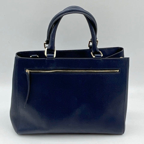 Dooney & Bourke Navy Blue Leather Satchel Tote Handbag Gold Hardware
