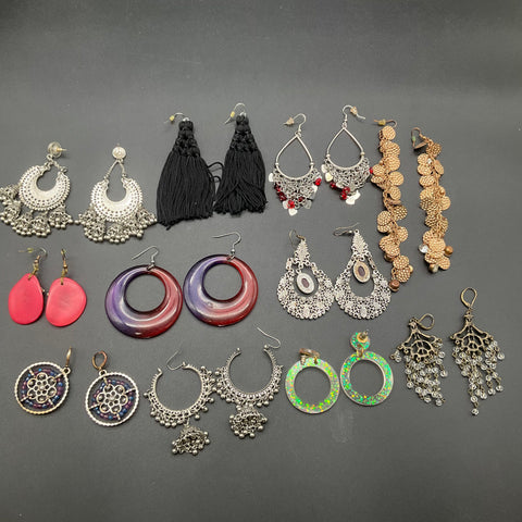 Boho Statement Earrings Jewelry Lot of 12 Tassel Tribal Ethnic Hoop Dangle