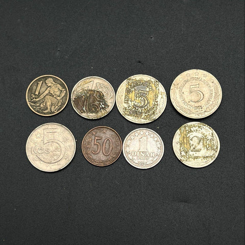 Vintage Coin Lot Yugoslavia & Czechoslovakia 8 Pieces 1960s-70s Glue Residue