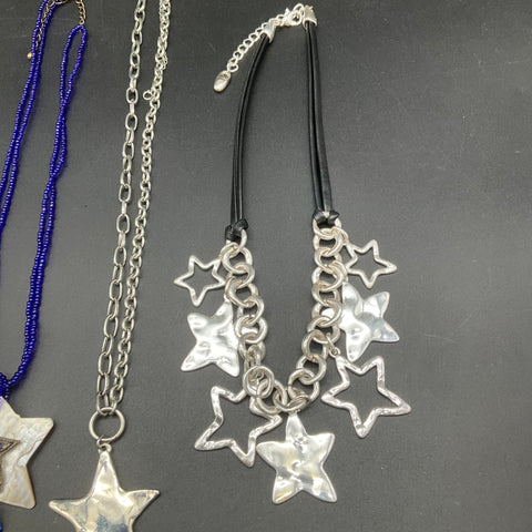 Modern Costume Jewelry Lot of 5 Silver Tone Star Motif Necklaces Beaded Cord