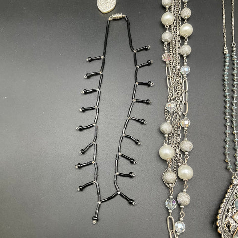 Fashion Jewelry Necklace Lot 6 Faux Pearl Multi-Strand Silver Tone Rhinestone