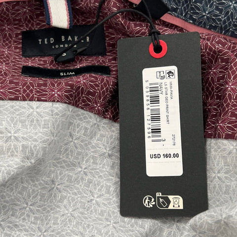 Ted Baker Men's Navy LS Star Geo Print Slim Fit Long Sleeve Shirt Sz 3 NWT