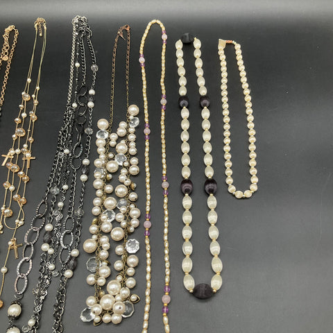 Vintage to Modern Costume Jewelry Necklace Lot 0.8 Lbs Pearl & Gold Tone Styles