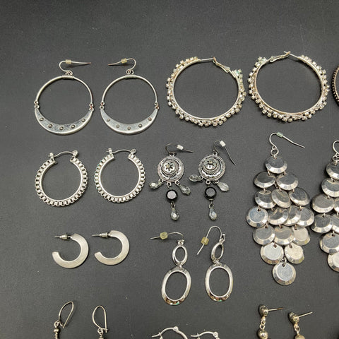 Fashion Earring Lot 20 Pairs Silver Tone Hoops Dangles Chandeliers Drops